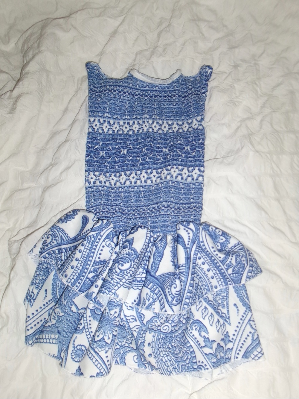 Blue Smocked Paisley Ruffle Kids Dress